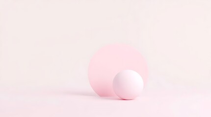 Fototapeta premium Minimalist composition with a pastel pink sphere and a circular disc on a light pink background, creating a soft and clean aesthetic.
