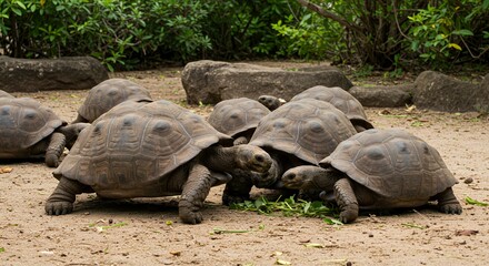 Fototapeta premium Galapagos Giant Tortoises Grazing