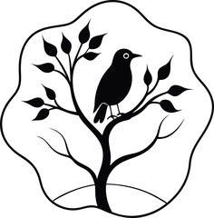 Minimalist Bird Silhouette Sitting on Tree Vector

