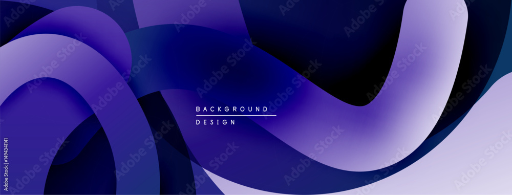 Poster Abstract fluid shapes, gradients, deep blues, purples create dynamic background. Modern design element for projects.