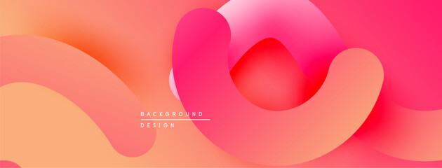 Abstract fluid shapes, vibrant gradients. Warm colors dominate composition, creating modern background design. Smooth transitions, dynamic flow.