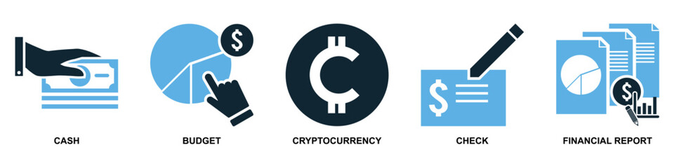 Set of finance icon vector for financial management, accounting, and budgeting overview. Ideal for business dashboard, finance app, and money planning illustration.