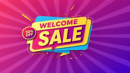 Colorful promotional banner announcing a welcome sale with a 30% discount on products