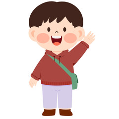 Kindergarten Boy Waving Hand Illustration