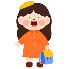 Happy Kindergarten Girl Illustration