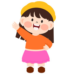 Kindergarten Girl Waving Hand Illustration