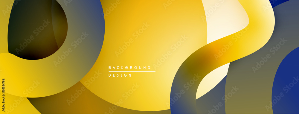 Aufkleber abstract design features overlapping curved shapes. yellows, blues, grays create dynamic composition