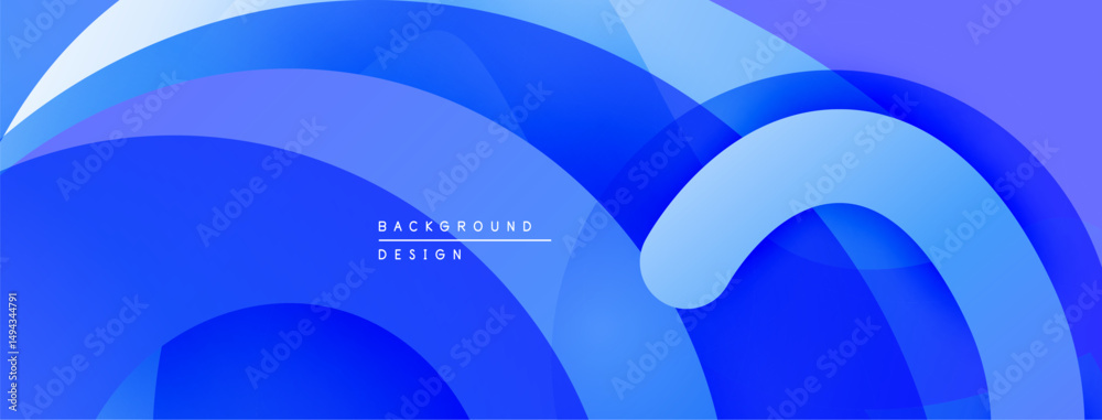 Poster abstract blue layers create flowing shapes. gradient shades offer depth, modern aesthetic. minimalis
