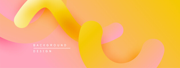 Abstract fluid shapes, warm color gradients. Soft curves create dynamic background design. Peach, yellow hues dominate composition.