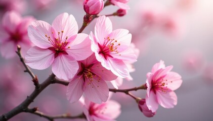 Obraz premium Delicate pink sakura blossoms, full bloom, intricate pattern, pattern, branch