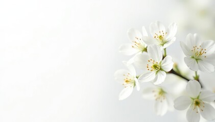 Obraz premium Delicate white flower blossoms on pure white background, closeup, simple