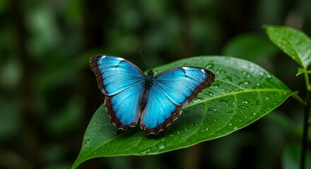 Serene Blue Morpho Butterfly on Lush Green Leaf