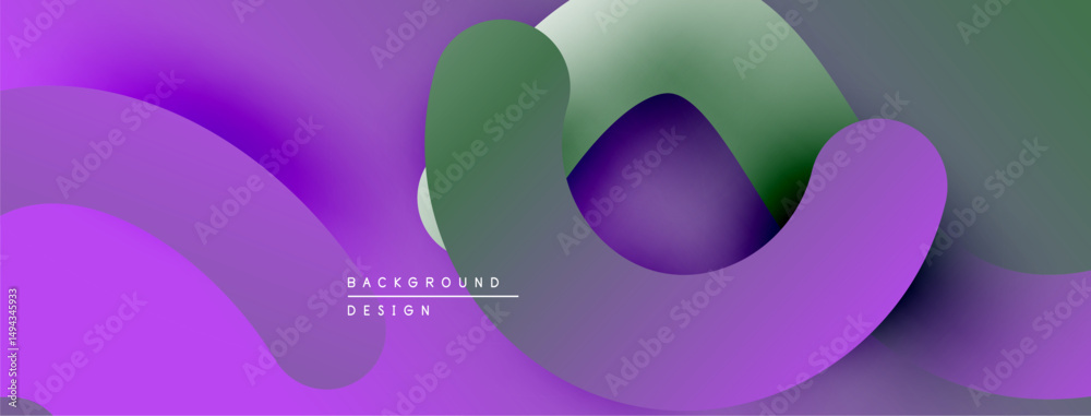 Poster abstract fluid shapes, purple, green hues blend smoothly. modern design evokes calm, dynamic feel. b