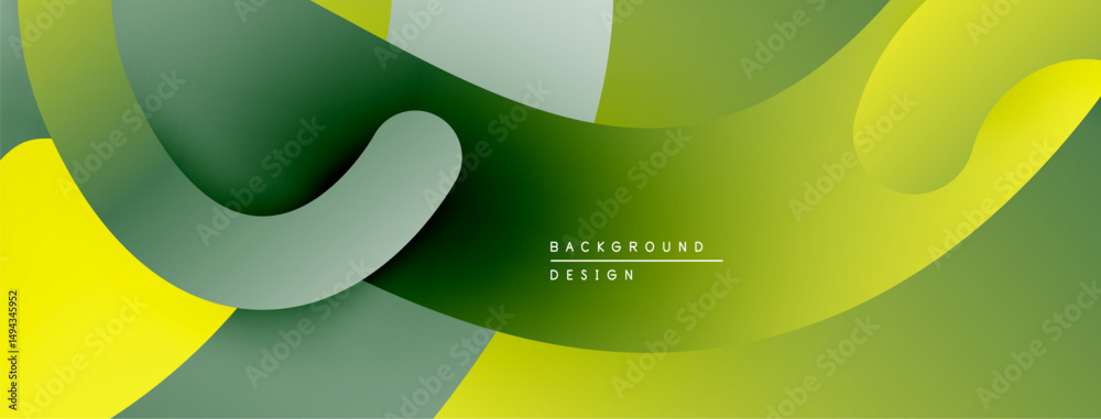 Poster abstract fluid shapes, green yellow hues. modern design, smooth gradients, overlapping layers create