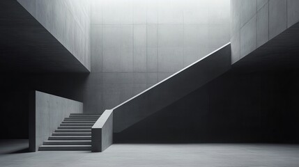 Obraz premium Stark concrete staircase ascending into light. Minimalist architecture, shadows, and geometric shapes create a dramatic scene