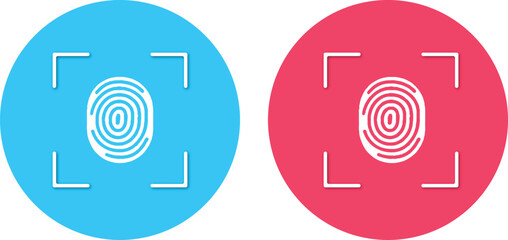 White fingerprint isolated on blue and red round background.  Vector illustration