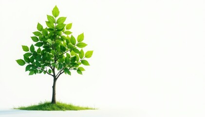 Obraz premium Lone sapling, delicate leaves, vibrant green, white backdrop, studio shot, sprout