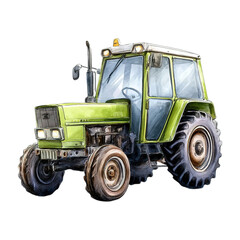 Obraz premium Detailed side profile shot of classic green tractor, high-resolution photo with Isolate background