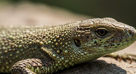 Obraz premium Close-up of a Green Lizard basking in the sun
