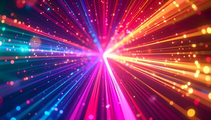Obraz premium Colorful light trails burst from center.