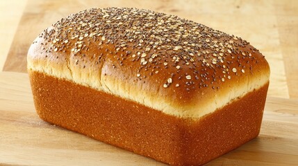 Crusty Loaf of Bread with Seeds on Wooden Board