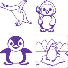 set of penguins on white background