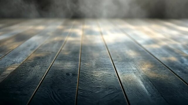 Dark wooden planks floor with subtle light and fog