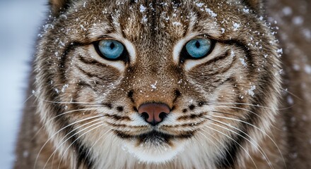 Stunning Close-Up of a Snow-Covered Lynx with Captivating Blue Eyes
