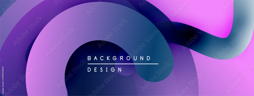 Poster abstract flowing shapes, vibrant purple hues, modern design. gradient colors create dynamic visual t