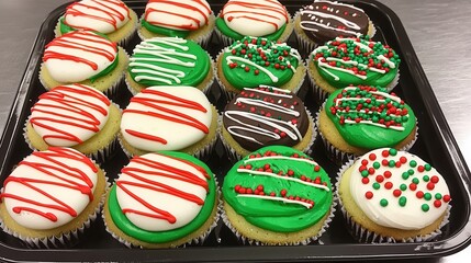 Festive Holiday Cupcakes with Red and Green Frosting