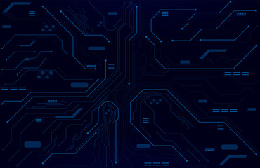 Blue Technology Background with AI Microchip and Circuit Lines
