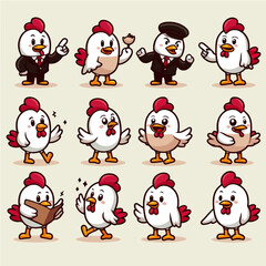 set vektor chicken character for animation 