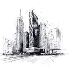 Obraz premium Simple city skyline with architectural sketch details high resolution picture