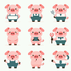 set vektor pig character for animation 