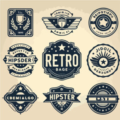 Retro badge. Old emblem, logo frame and vintage silhouette badges hipster design vector set