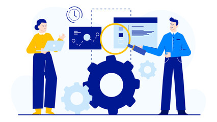 Man and woman reviewing a document together, suitable for business presentations, teamwork concepts, financial reports and corporate discussions.