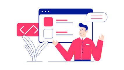 Man showcasing a website design, suitable for web design agencies, digital marketing firms, online tutorials, tech blogs and advertising materials.