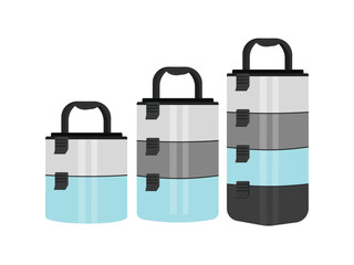 Stacked tiffin carriers with blue accents, modern food storage design
