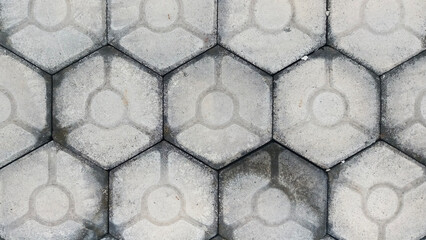 Hexagonal Concrete Pavement Pattern – Top View of Interlocking Tiles