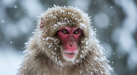 Naklejka premium Snow Monkey in Winter Wonderland