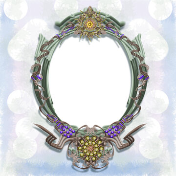 Oval Green Botanical Frame with Mandora Flower Detail.