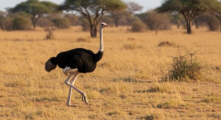 Naklejka premium African Savanna: Majestic Ostrich in Golden Hour