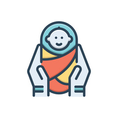 Color illustration icon for child birth