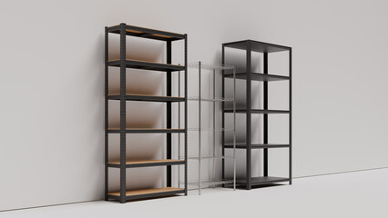 Steel Shelving Side View 3D Render Illustration Background