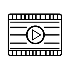 Striped play video icon within a film strip frame symbolizing digital content and streaming platform