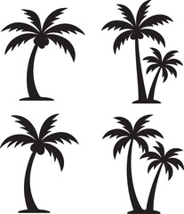 Fototapeta premium Coconut Tree Icon Silhouette Set Tropical Palm Tree Vector Illustrations.