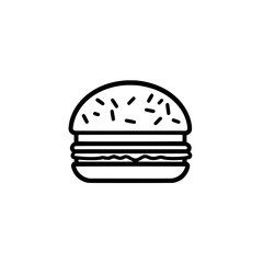 Burger icon in outline style with sesame seed bun representing fast food and takeaway meals