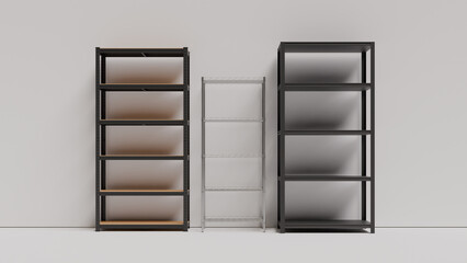 Steel Shelving Front View 3D Render Illustration Background