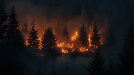 Obraz premium Raging Inferno Devouring Centuries Old Sunlit Woodlands