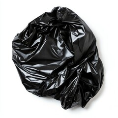 A crumpled, black plastic garbage bag
